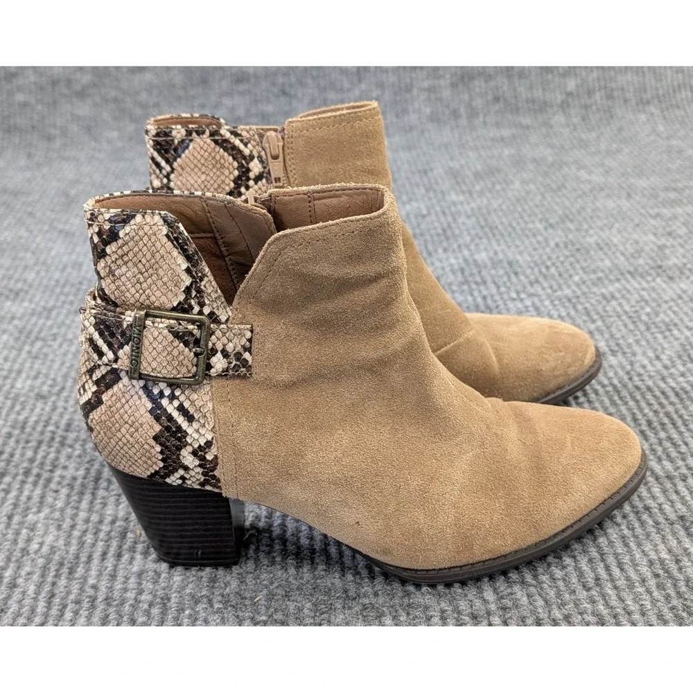Vionic Naomi Snake Ankle Boot Womens 10 Beige Suede Side Zip Heel Comfort Casual